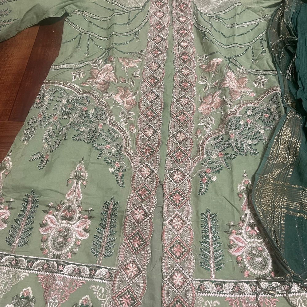 Sana safinaz Elegant Green Embroidered Long Sleeve Dress - Picture 2 of 10